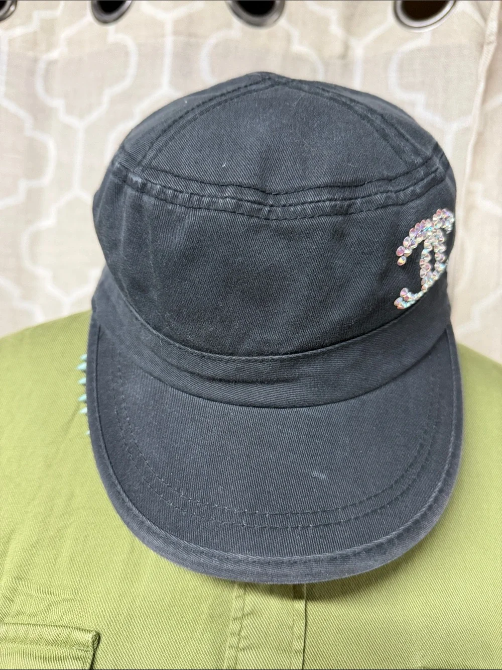 Black Cap hat with sparking rhinestone Double C Logo